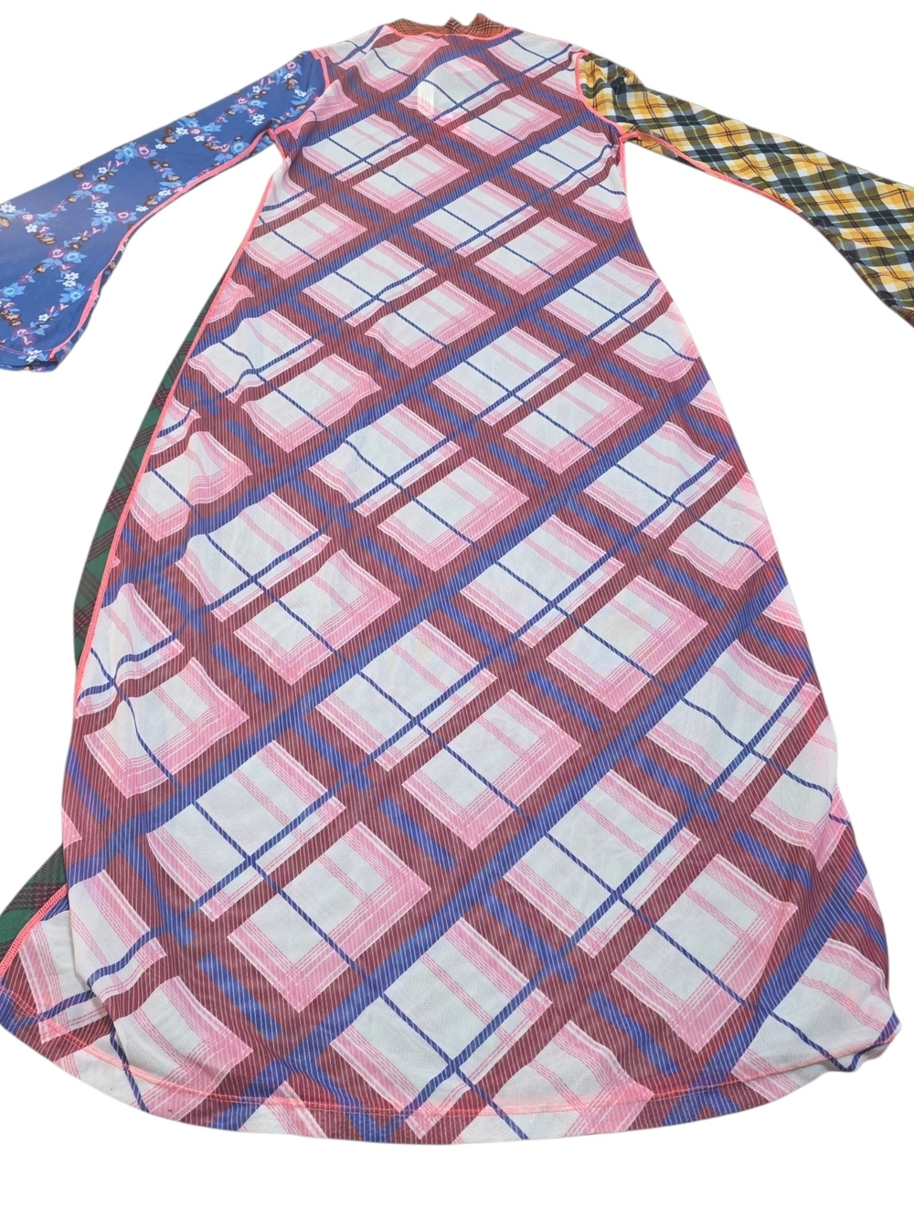NWT CeliaB Ixora Mesh Midi Dress Mixed Plaid Floral Sheer Mock Neck S - Picture 7 of 15